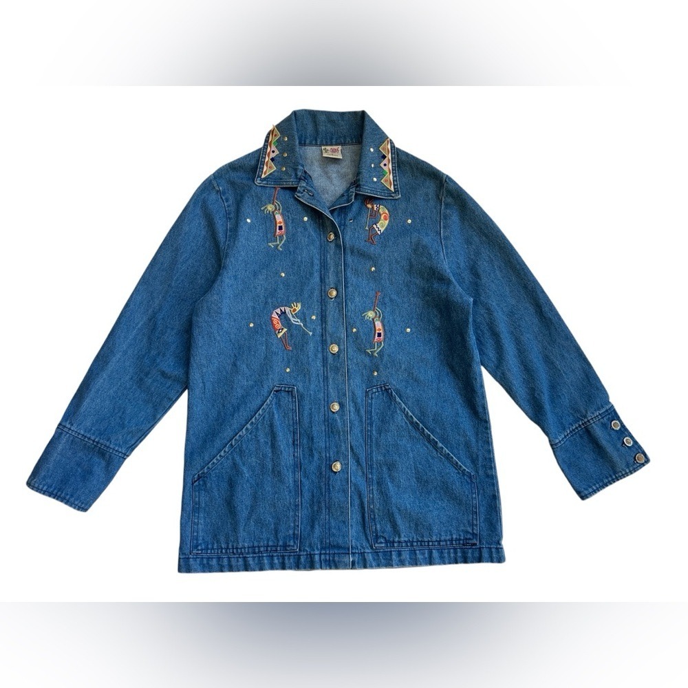 Vintage Cactus California Denim Jacket Kokopelli Embroidery Collar Women's S